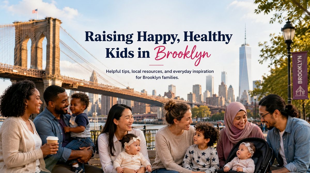 Diverse Brooklyn families enjoying time together near the Brooklyn Bridge