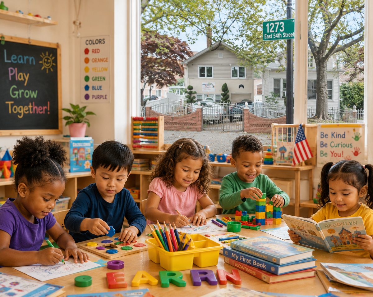 Diverse children learning and playing together at Essential Elements Daycare in Brooklyn